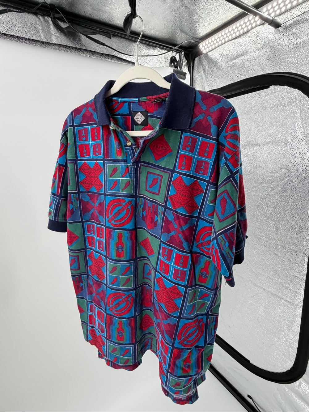 90s / Y2K Vintage Tabasco Multicolor Graphic Golf Polo Shirt - Blue/Red/Green
